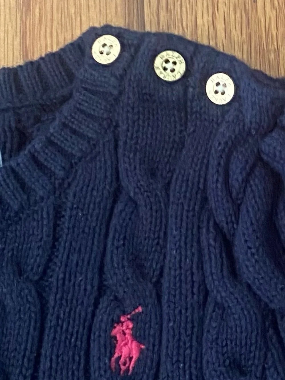 Ralph Lauren Navy Cable-Knit Ruffle-Hem Girls Dress